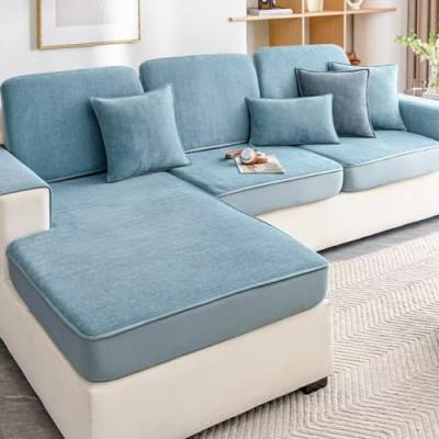 XYMJT Fischgräten-Chenille-Sofabezug for 1/2/3-Sitzer, rutschfeste Sofa-Schonbezüge for Eck-L-Form, Couch-Bezug, Gesteppte Eck-Schonbezüge for Wohnzimmer (Color : Blue, Size : 70 * 80cm) von XYMJT