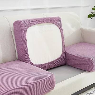 XYMJT Sofakissenbezüge, Stretch-Sofa-Sitzkissenbezüge, Couch-Kissenbezüge, Ersatz-Möbelschutz, Sitz for Wohnzimmer, individuelles Kissen (Color : Light Purple, Size : 3 Seats) von XYMJT