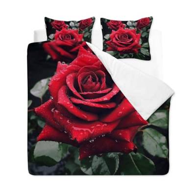 YELDAN Bettwäsche 140x200 Rose, Blumen Mikrofaser Bettbezug Set mit 1 Bettwäsche Weich Bügelfrei und 1 Kopfkissenbezug 80x80cm von YELDAN