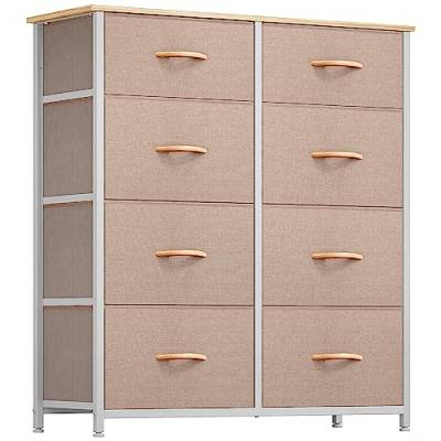 YITAHOME Kommode mit 8 Schubladen, Schrank mit Schubladen aus Stoff, Aufbewahrungskommode Industrial Stil für Schlafzimmer, Wohnzimmer, Kinderzimmer, Aufbewahrungsschrank (Beige) von YITAHOME