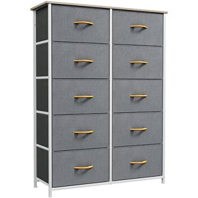 YITAHOME Kommode mit Schubladen, Schrank mit 10 Schubladen aus Stoff, Aufbewahrungskommode Industrial Stil für Schlafzimmer, Wohnzimmer, Kinderzimmer, Flur, Aufbewahrungsschrank (Grau) von YITAHOME