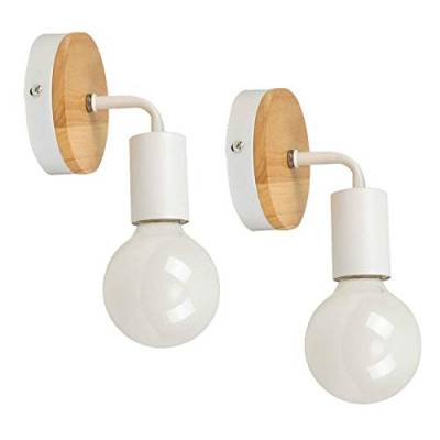 YUENSLIGHTING 2 Pack Einfach Weiß Wandleuchte Up/Down Indoor Holz dekorative Lampe Uplighter Downlighter, rustikale Land Vintage Loft Wand Leuchte Montage Retro Warm Edison Lampen E27 Max 60W von YUENSLIGHTING