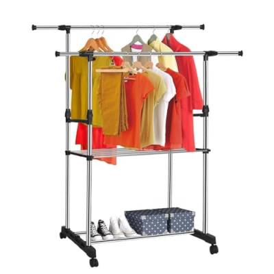 Youyijia Kleiderständer Verstellbare mit Rollen Kleiderstange Wäscheständer Rollschrank mit Rädern Garderobenständer Rollgarderobe Ausziehbar Breite 92-146cm Höhe 94-160cm von Youyijia