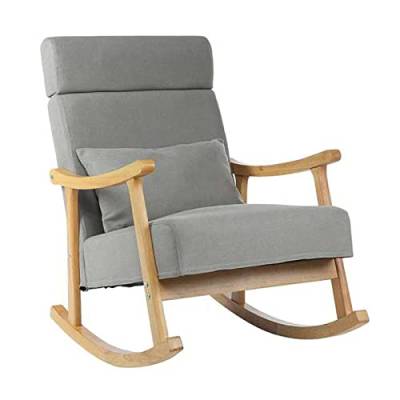 YuanSpring Stuhl Moderner Design-Schaukelstuhl für Wohnzimmer, Holz- und Stoffpolsterung, Wohnmöbel, Luxus-Liegestuhl für Erwachsene von YuanSpring