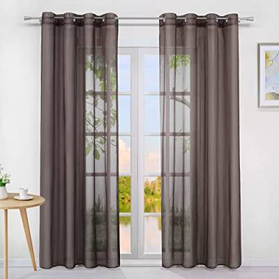 Yujiao Mao Voile Vorhang Ösen Gardinen Schal Uni Transparent Ösenvorhang 1er-Pack BxH 140x225cm Braun von Yujiao Mao