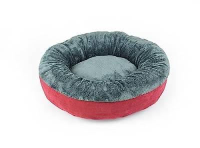 Korb rund Donut Durchmesser 60 cm, Plüsch, Grau, Samt Rot von ZAMIBO