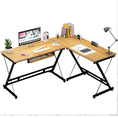 ZENFEKU Moderner L-förmiger Computer-Schreibtisch, PC-Laptop-Schreibtisch für das Heimbüro, Holz und Metall, einfach zu montieren (161 x 120 x 74 cm) (B) von ZENFEKU