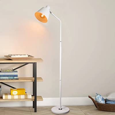 ZMH Stehlampe Wohnzimmer Standlampe Vintage - 166cm Weiß Design Retro Standleuchte Metall E27 Fassung Max.40w Industrial Stehleuchte für Schlafzimmer Schreibtisch Leselampe Arbeitszimmer Büro von ZMH