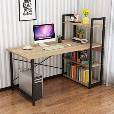 Computertisch mit Ablageflächen, 47-Zoll-Home-Office-Schreibtisch mit umkehrbarem Bücherregal, moderner Schreibarbeitsplatz, Natur von ZXFDMSWJ
