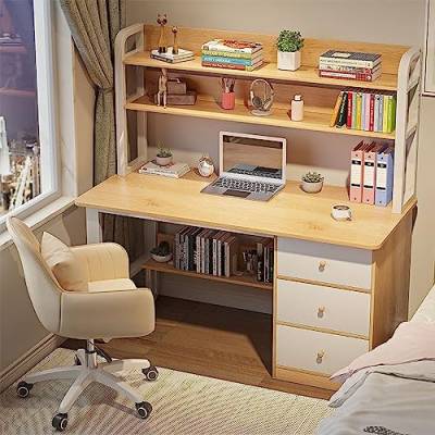 Schreibtisch mit Ablageflächen und 3 Schubladen, moderner, Schlichter Computertisch, Schreibtisch-Arbeitsplatz für das Heimbüro (39 Zoll, Eiche) von ZXFDMSWJ