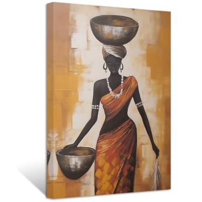 ZXHYWYM Afrikanische Frauen Leinwandbilder traditionelles schwarzes Mädchen Porträt Gemälde Drucke Afrika Stammes ethnischer alter Stamm Bild Retro Kunstwerk Dekor (Bild-1, (30.00 x 45.00 cms)) von ZXHYWYM