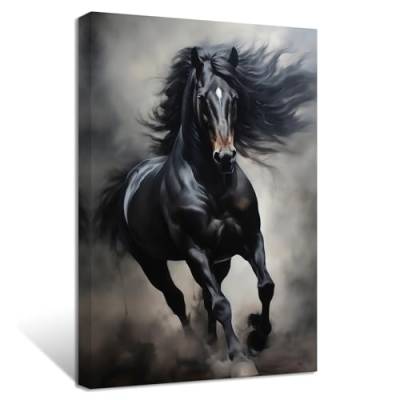 ZXHYWYM Bild mit rennendem Pferd schwarzes Pferd Leinwandbilder Vintage Wildtier Poster abstrakte Kunstwerke für Büro Wanddekoration gerahmt (Bild-3, (70.00 x 105.00 cms)) von ZXHYWYM