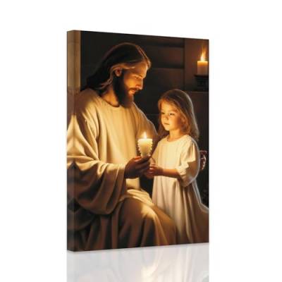 ZXHYWYM Christliche Leinwanddrucke Bilder von Jesus und einem kleinen Mädchen Gemälde von Gott spirituelles Poster für Gebetsräume Kirchen Wanddekoration mit Rahmen (B (50.00 x 75.00 cms)) von ZXHYWYM