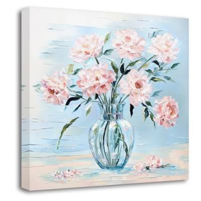 ZXHYWYM Rustikale Blumenbilder für Badezimmer rosa Pfingstrose Blumenstrauß Bild Landvase botanische Leinwanddrucke Bauernhaus Kunstwerk Küchendekoration (Bild-1, (40.00 x 40.00 cms)) von ZXHYWYM