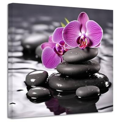 ZXHYWYM Zen Bilder Lila Orchidee mit Spa Stein Bilddrucke Meditation Leinwandgemälde Yoga Badezimmer Kunstwerk Spirituelle Wanddekoration Gerahmt (Bild-3, (40.00 x 40.00 cms)) von ZXHYWYM
