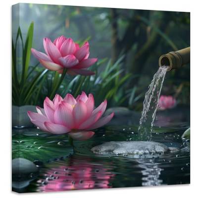 ZXHYWYM Zen Leinwandbilder Lotusblumen Bilddrucke rosa Seerose Natur Spa Gemälde spirituelle Kunstwerke für Meditation Raumdekoration Gerahmt (Bild-2, (40.00 x 40.00 cms)) von ZXHYWYM