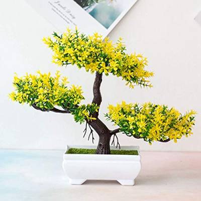 Bonsai Kunstpflanze Künstlicher Bonsai-Baum - Japanische Bonsai Naturgetreue Kunstpflanze Künstlicher Bonsai - Plastik Kunstpflanze für Büro/Fensterbank/Hof Tischdeko Büro Deko-Gelb von ZYWUOY