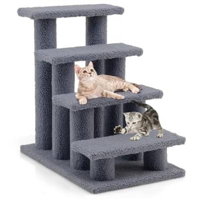 4-Stufen-Leiter mit Teppichboden für Katzen und Hunde, mehrstufige Zugangshilfe für Haustiere für hohe Betten und Sofas von ZbOLi