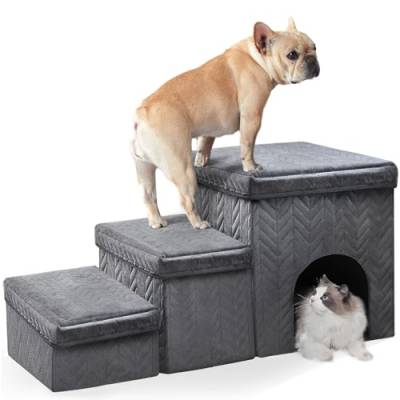 Hundetreppe für kleine Hunde, 78,7 cm große Hundetreppe zum Bett, Couch, tragbare Haustiertreppe für kleine, mittelgroße Hunde/Katzen, Heimleiter mit Aufbewahrungsbox von ZbOLi