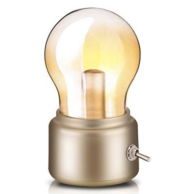 Retro Birne Lampe USB wiederaufladbare LED Nachtlicht Mini Nachttisch Schreibtischlampe Energiesparende 0026 elegante für Schlafzimmer Nachttisch Beleuchtung(Gold) von Zerodis