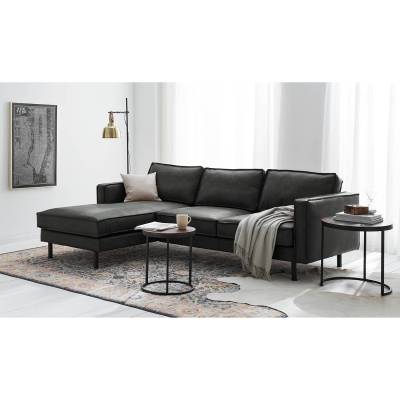 ars manufacti Ecksofa Fort Dodge 2-Sitzer Schwarz Kunstleder 240x81x164 cm von kollected