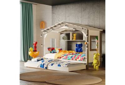 bibex Kinderbett DOLCE NIDO Kinderbett, Spielbett, Jugendbett, Spielhaus, Weiss/Grau von bibex