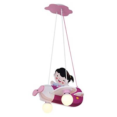 bmf-versand® Hängeleuchte Kinderzimmer Flugzeug - rosarote Hängelampe für Kinder - Kinderzimmerlampe Mädchen Rosa 2-flammig Höhe 1200 mm Länge 430 mm E27-Fassung von bmf-versand