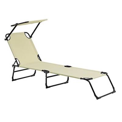 casa.pro Sonnenliege mit Dach 190cm Relaxliege Strandliege Gartenliege Klappbar Verstellbar Liege aus Stahl Beige von casa.pro