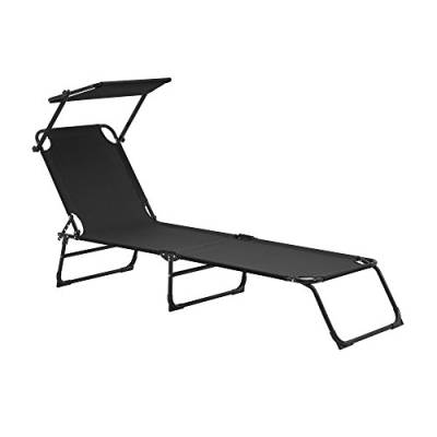 casa.pro Sonnenliege mit Dach 190cm Relaxliege Strandliege Gartenliege Klappbar Verstellbar Liege aus Stahl Schwarz von casa.pro