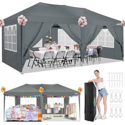 COBIZI Pavillon 3x6 Wasserdicht Faltpavillon mit 6 Seitenteilen Freiluft Faltpavillon Stabile UV-Schutz 50+ Pop Up Gartenpavillon Partyzelt für Freien, Garten, Party, Hochzeit, Markt (3x6m Grau) von cobizi