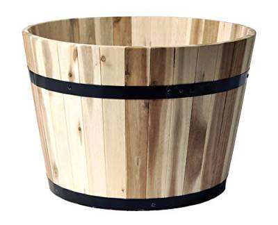 colourliving Pflanzkübel Holz rund 37 cm Holzfass Blumenkübel Blumentopf Natur Akazienholz Pflanztopf von colourliving