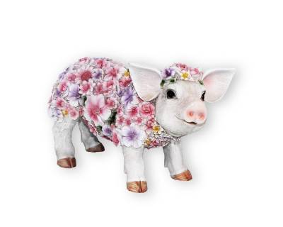 colourliving Tierfigur Schweine Figur stehend Blumenschwein Deko Ferkel, Handbemalt, Wetterfest, Extrem Detailreich von colourliving