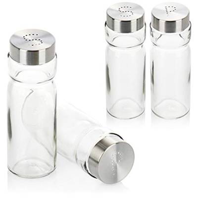 com-four® 4-teiliges Gewürzstreuer Set - elegante Salz- und Pfefferstreuer aus Glas und Metall - klassische Würzspender im modernen Design - Glasschüttler (4-teiliges Set - transparent) von com-four