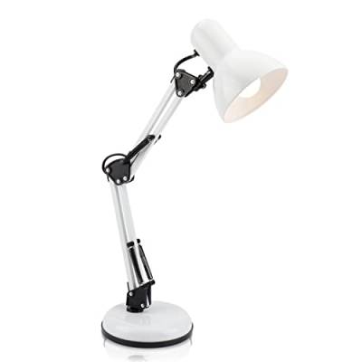 DA LIGHT Retro Tischlampe mit gelenkarm aus Metall, 5.5W LED E14 inkl, Schreibtischlampe Nachttischleuchte Leselampe, Weiß von da LIGHT