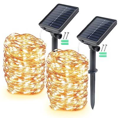 da LIGHT Solar Lichterkette Aussen, 2 x 17M 150 LED Außen Lichterkette Kupferdraht Solarlichterkette Warmweiß Wasserdicht 8 Modi für Weihnachten, Garten, Balkon, Hochzeit, Terrasse, Party Deko von da LIGHT