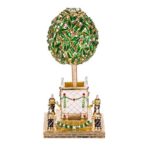 Fabergé-Stil Ei/Schmuckkästchen Lorbeerbaum (Orangenbaum) mit Vogel 16 cm von danila-souvenirs