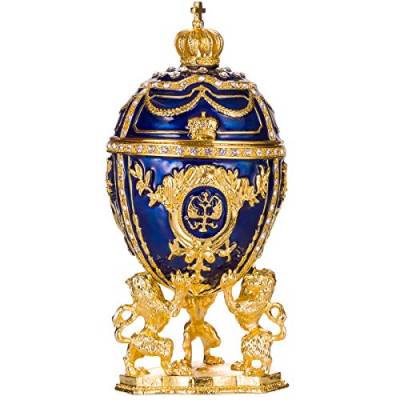 Fabergé-Stil Ei/Schmuckkästchen mit Löwen 15,5 cm blau von danila-souvenirs