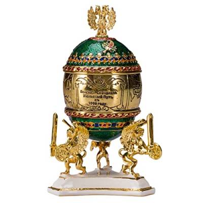 Transsibirisches Eisenbahn Fabergé-Stil Ei/Schmuckkästchen 12,5 cm grün von danila-souvenirs