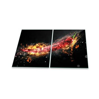 decorwelt | Herdabdeckplatten 2x40x52 cm 2-Teilig Gemüse Schwarz Ceranfeld Universal Spritzschutz Glas Deko Elektroherd Induktion für Kochplatten Herdschutz Schneidebrett Sicherheitsglas von decorwelt