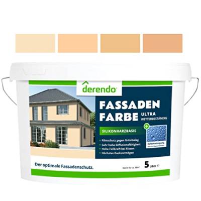 derendo Silikonharz Fassadenfarbe terracotta mit ULTRA Wetterschutz, 5l, Abperleffekt wie beim Lotus Blatt, inkl. Filmschutz gegen Grünbelag, (Biscuit) von derendo