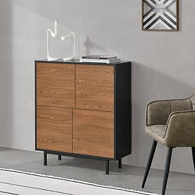 [en.casa] Beistellschrank Gnosjö 80x30x93cm Kommode mit 4 Schranktüren Wohnzimmerschrank Metallgestell Schwarz/Dunkler Holzton von [en.casa]