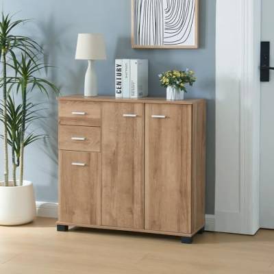 [en.casa] Sideboard Crimla Flurschrank Mehrzweckschrank Kommode mit 2 Schubladen Wonhzimmerschrank für Flur Wohnzimmer Schlafzimmer 76x80x28cm Eiche von [en.casa]