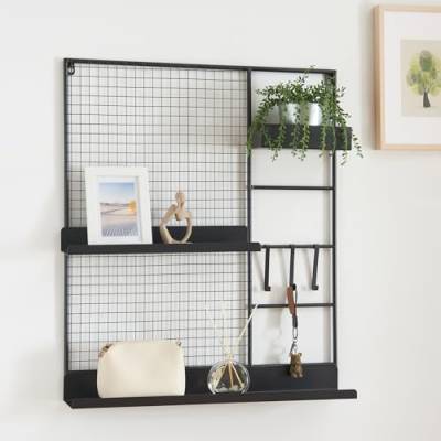 [en.casa] Wandgitter Westre Küchenorganizer Pinnwand Memoboard 70 x 60 x 11 cm Metallgitter multifunktionale Gitterwand für Küche, Büro, Wohnzimmer Schwarz von [en.casa]