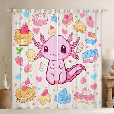 feelingyou Kawaii Axolotl Fenster Vorhang, Nette Herz Süße Kuchen Dessert Fenster Vorhänge, Girly Cartoon Rosa Meer Kreatur Fenster Behandlung Vorhänge für Wohnzimmer, S Größe von feelingyou