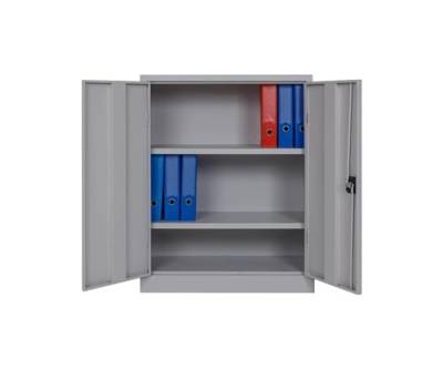 Furni 24 Aktenschrank, fertig montiert, 120x92x42cm, Stahlflügeltürschrank Materialschrank, Abschließbarer Spind, Aktenschrank mit 3 Fächern, Werkzeugschrank, Mehrzweckschrank, Universalschrank, grau von furni24