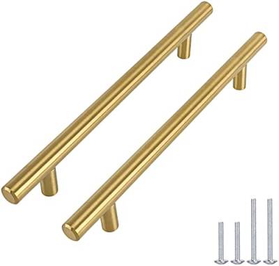 goldenwarm 25 Stück Möbelgriffe Edelstahl Küchenschrank Türgriffe Golden Bohrlochabstand 192mm Modern Griffe für Möbelknöpfe Stangengriff von goldenwarm