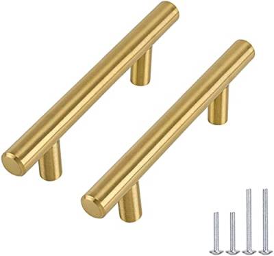 goldenwarm 5 Stück Möbelgriffe Schubladengriffe Gold Griffe Möbel Messing Küchengriffe Edelstahl Schrankgriffe Vintage Türgriffe Küche Schrankgriffe Kinderzimmer Möbelgriffe 90mm von goldenwarm