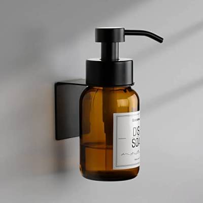 goldenwarm 250ml Seifenspender Wandbefestigung Ohne Bohren Glas Edelstahl Pumpkopf Braunglas Spülmitte Küche、Wc、Bad Seifenspender für Duschgel、 Waschmittel、Shampoo (2 Stück) von goldenwarm