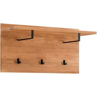 Wandgarderobe Eiche massiv, geölt LEUNA-64 mit Metall Haken und Kleiderstangen in schwarz, B/H/T: ca. 80/41/30 cm