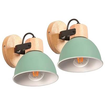 iDEGU 2 Stücke Wandleuchten Innen Vintage Wandlampe aus Holz und Eisen Industrie Design Lampe Retro Wandstrahler Verstellbare Deckenleuchte Wandspot Wohnzimmer Schlafzimmer Küche (Grün) von iDEGU